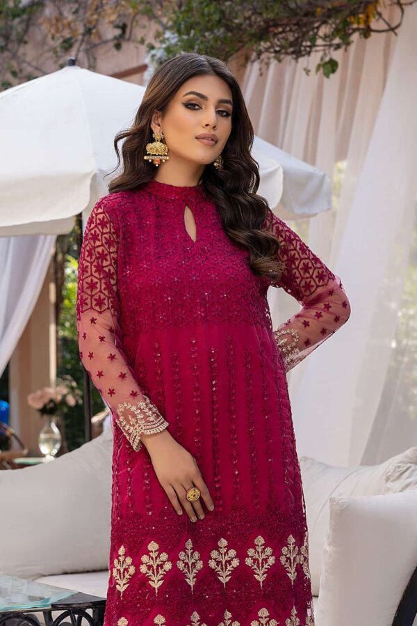 Azure Festive Formal Embroidered Kurti | Flaming Berry (SS-1775)