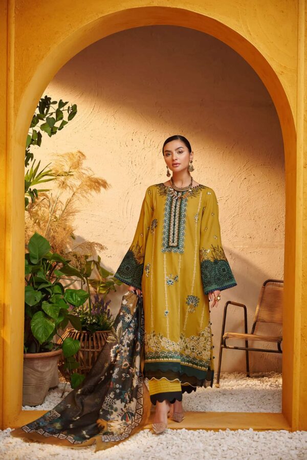 Luxury Unstitched Lawn from Dhanak | DU-3090 OLIVE GREEN