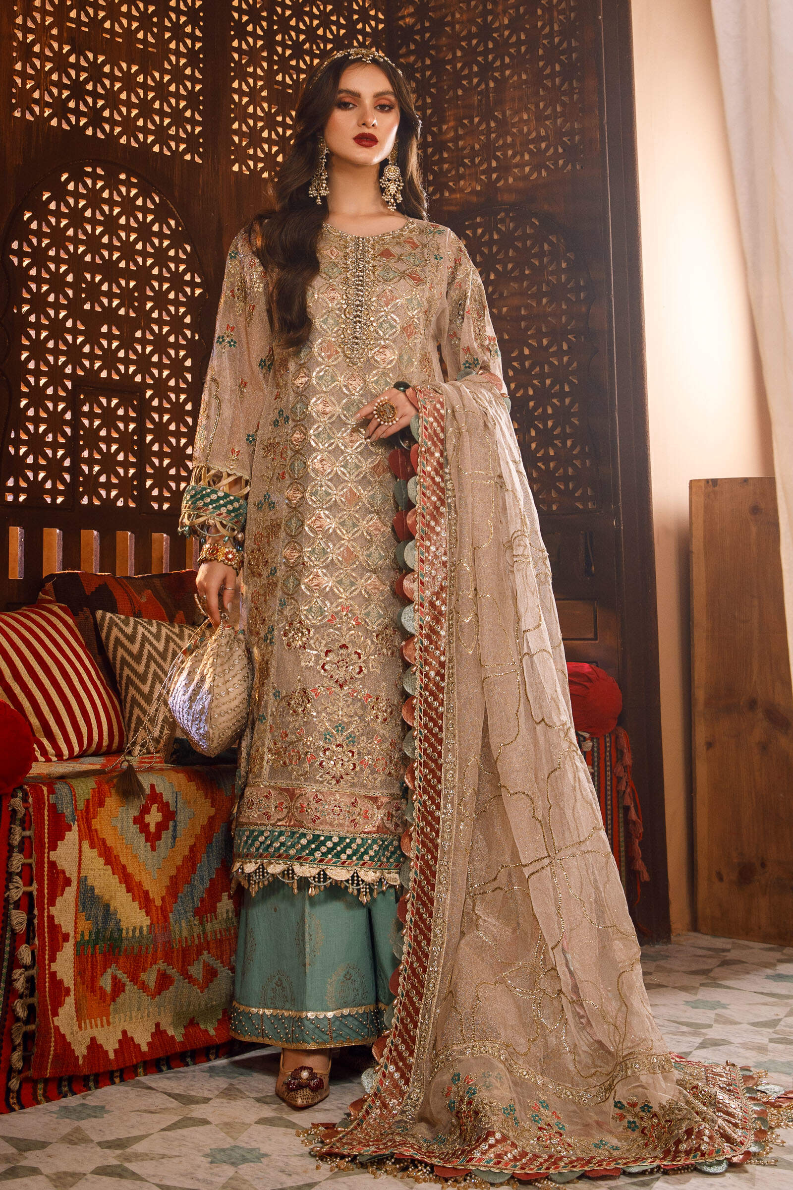 MARIA.B. Mbroidered Wedding Edition '23 | Off White with Sea Green (BD-2507) (SS-3408)