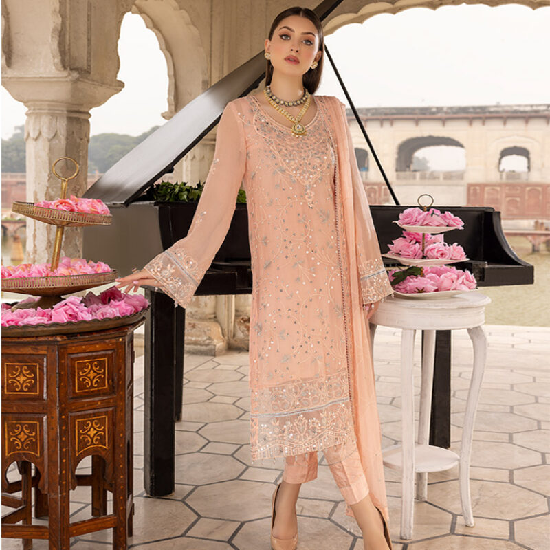 Merakish chiffon | | bisque peach (ss-3681) - pakistani suit
