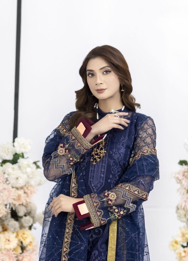 Jasper suiting embroidered luxury festive net | 05-blue pearl