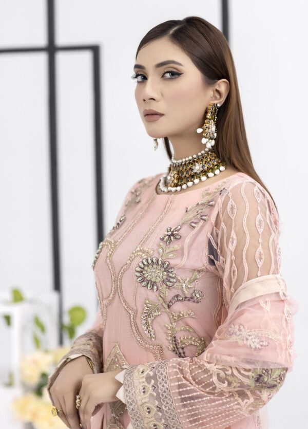 Jasper suiting embroidered luxury festive net | 07-pink sky