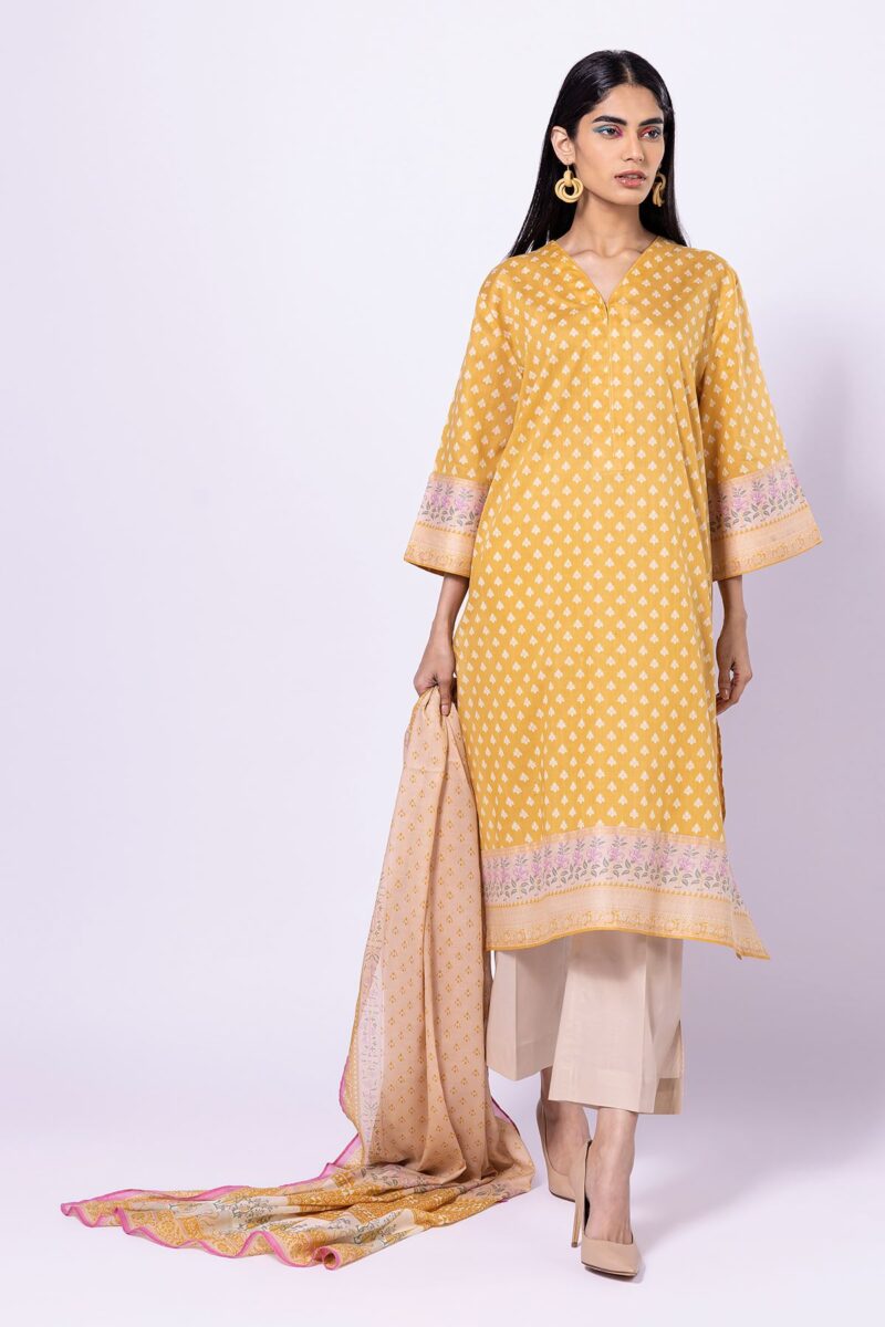 Khaadi spring summer lawn | lla23115_mustard (ss-3914) - pakistani suit