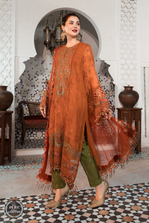 Maria. B. Chiffons unstitched eid collection | mpc-21-101-rust and olive green