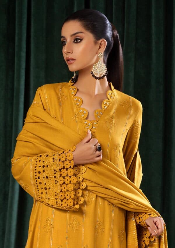 Tehzeeb embroidered leather peach with velvet jacquard shawl | tl-70