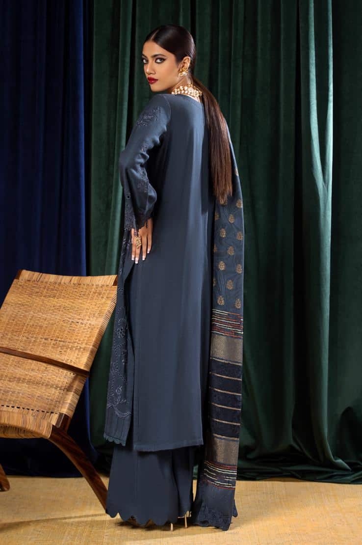 Tehzeeb embroidered leather peach with velvet jacquard shawl | tl-74