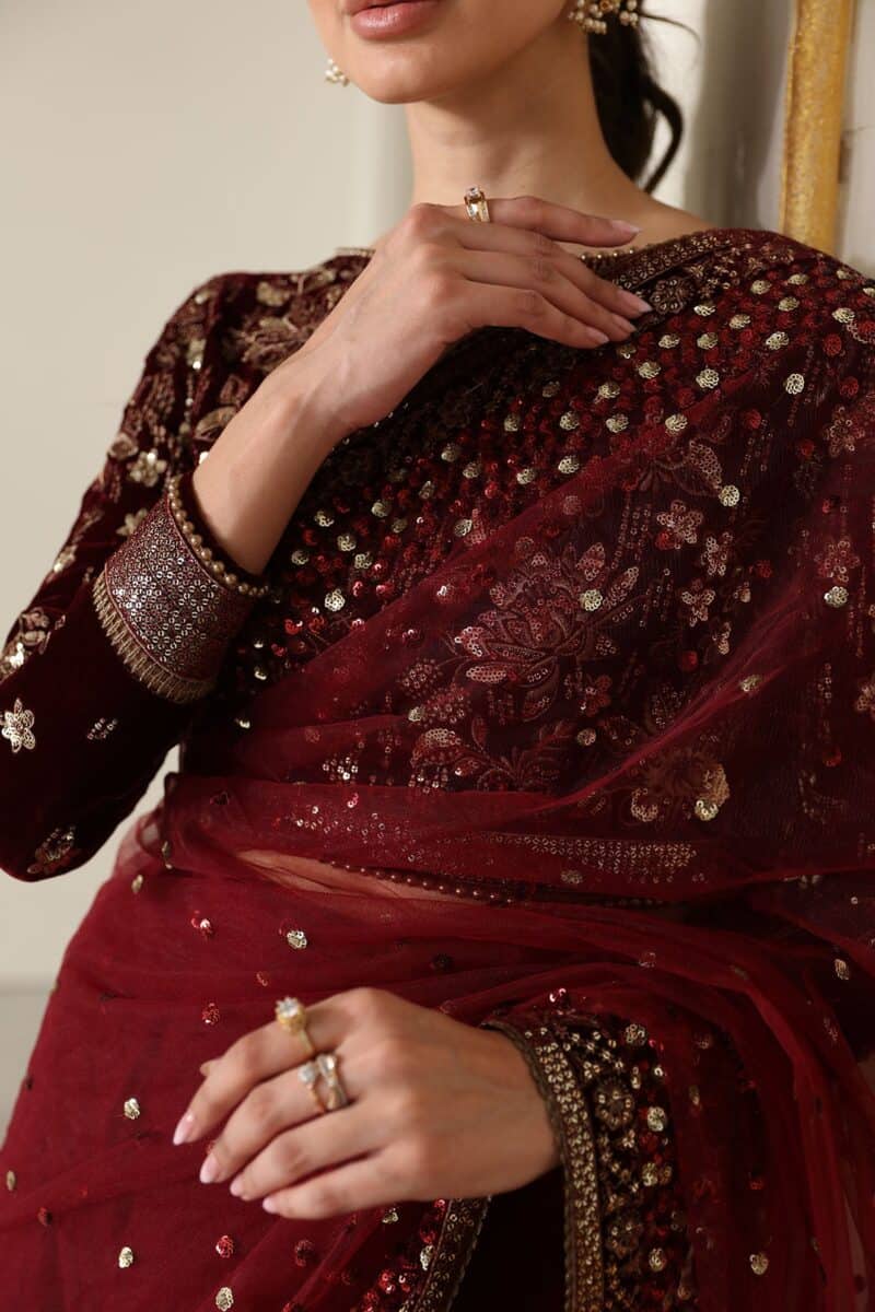 Red velvet saree jazmin embroidered velvet formal | unstitched | jz-vf-d2016-0
