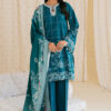 Cross stitch winter collection | linen & khaddar | teal lattice