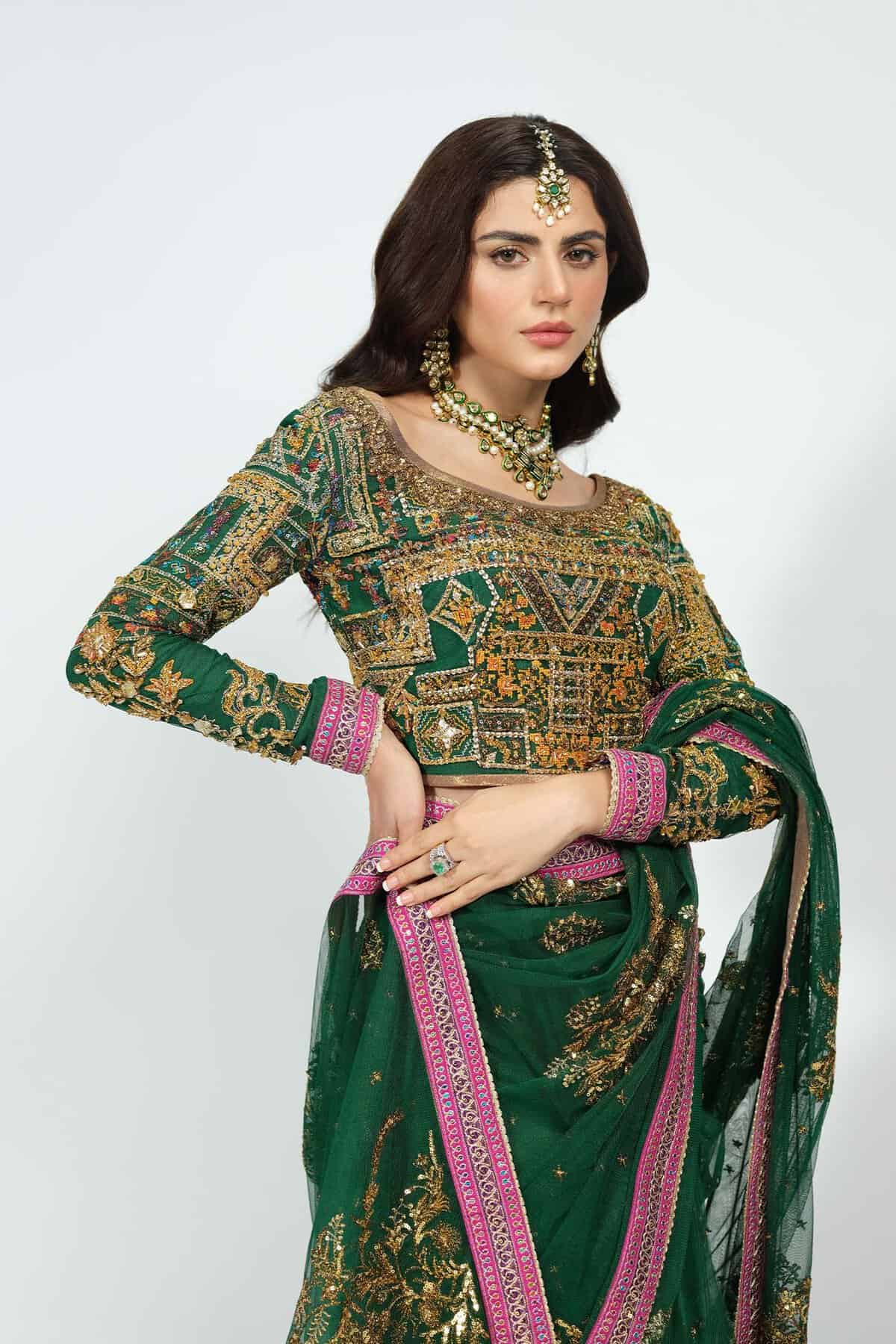 Green Wedding Saree | Bridal Collection | Lehenga | Fahad Hussayn ...