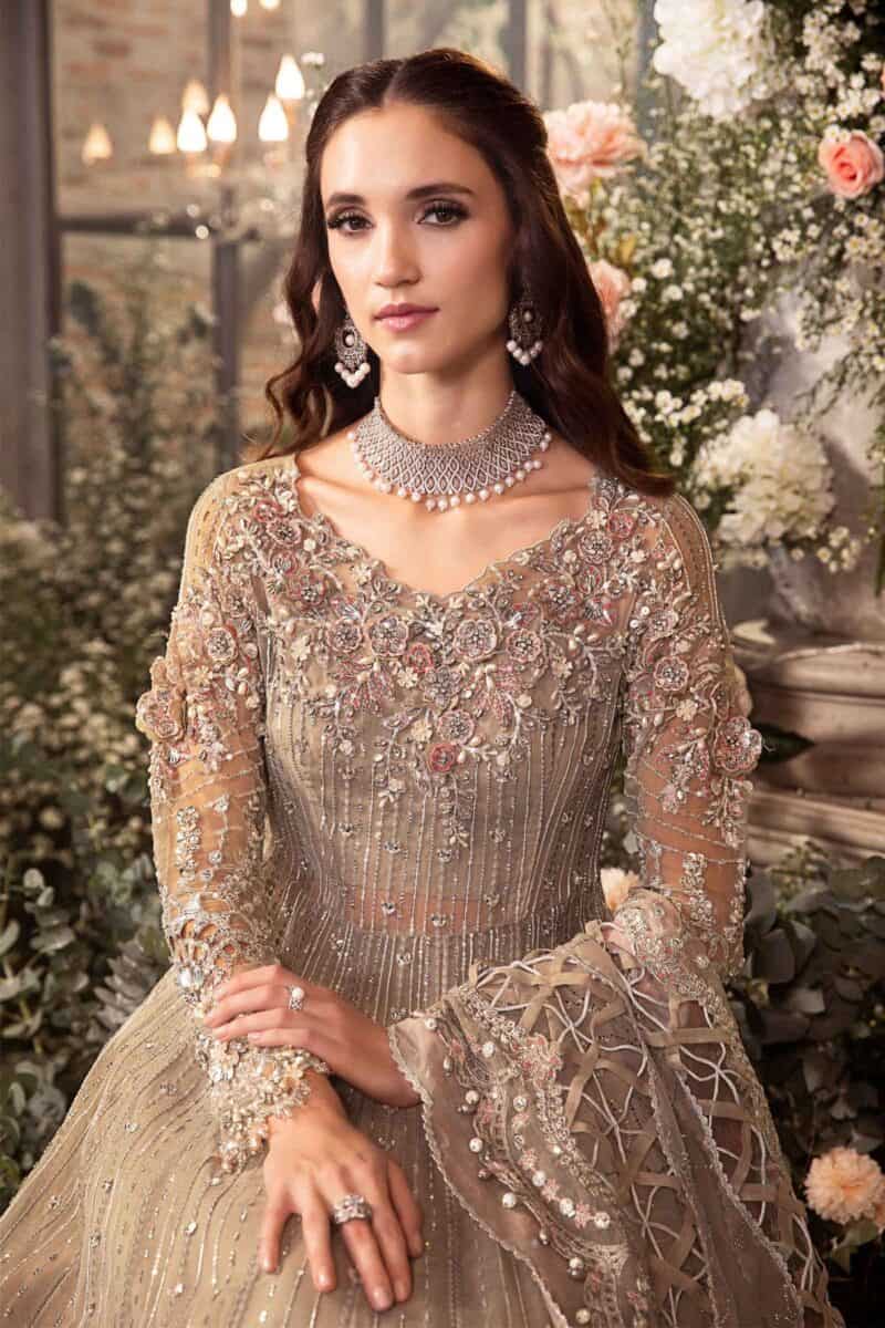 Maria b mbroidered wedding unstitched edition | grey bd-2703 - restocked on demand!