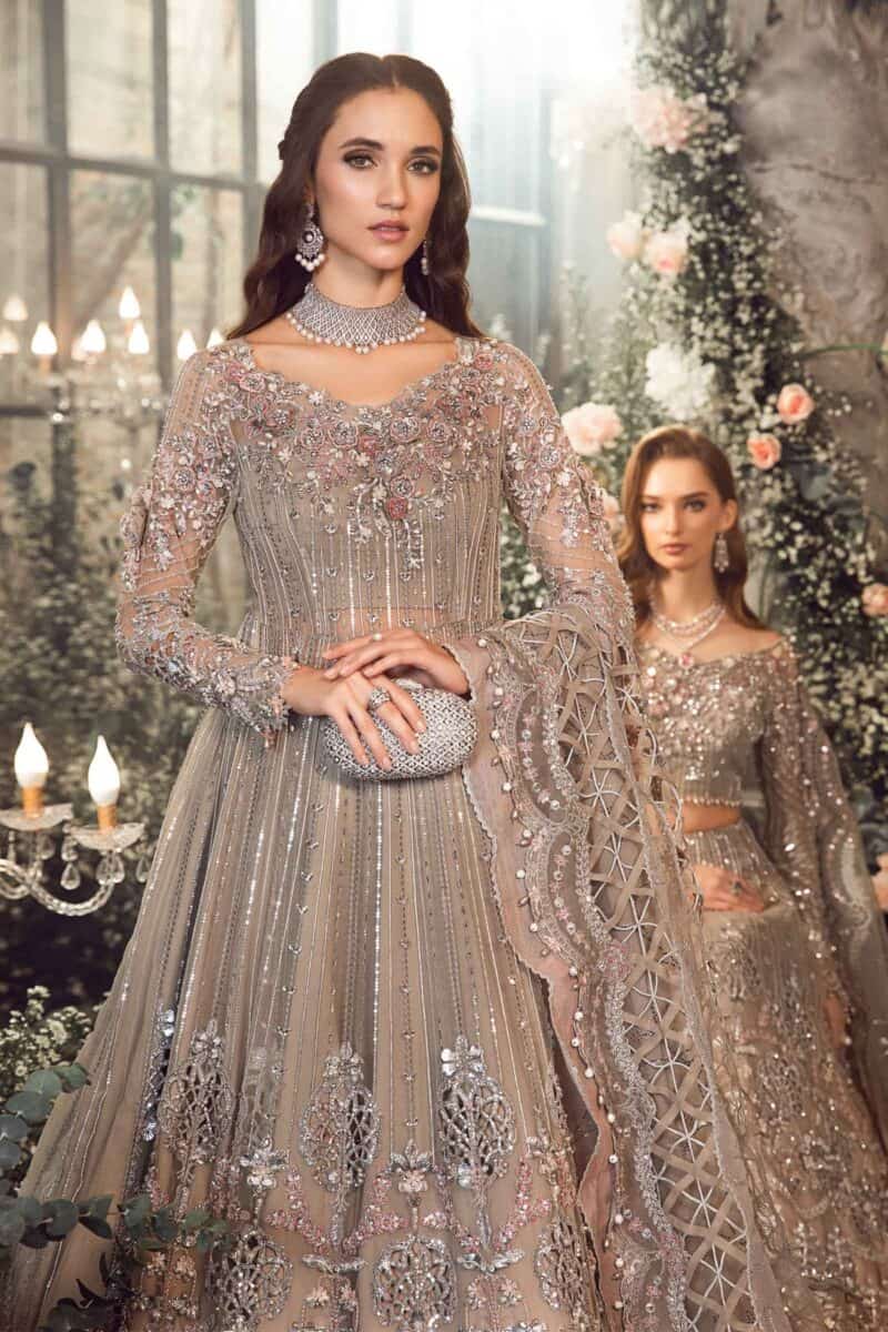 Maria b mbroidered wedding unstitched edition | grey bd-2703 - restocked on demand!