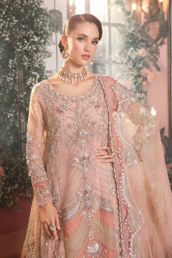 Maria b mbroidered wedding unstitched edition | pastel pink bd-2706 - restocked on demand!