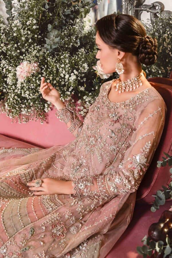 Maria b mbroidered wedding unstitched edition | pastel pink bd-2706 - restocked on demand!