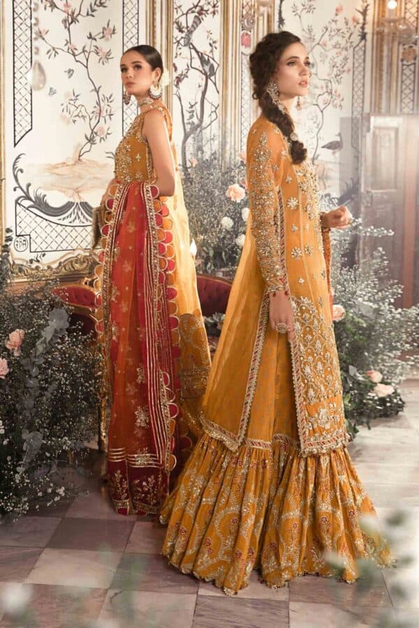 Maria b mbroidered wedding unstitched edition | mustard bd-2707 - restocked on demand!