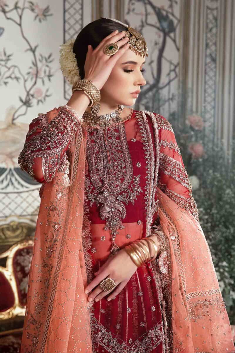 Maria b mbroidered wedding unstitched edition | maroon bd-2708 - restocked on demand!