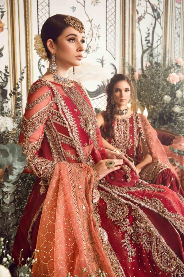 Maria b mbroidered wedding unstitched edition | maroon bd-2708