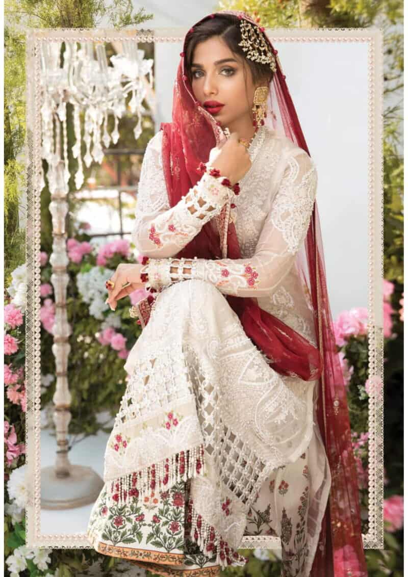 Maria. B mbroidered eid collection – off white and deep red (bd-2103) (ss-5078)