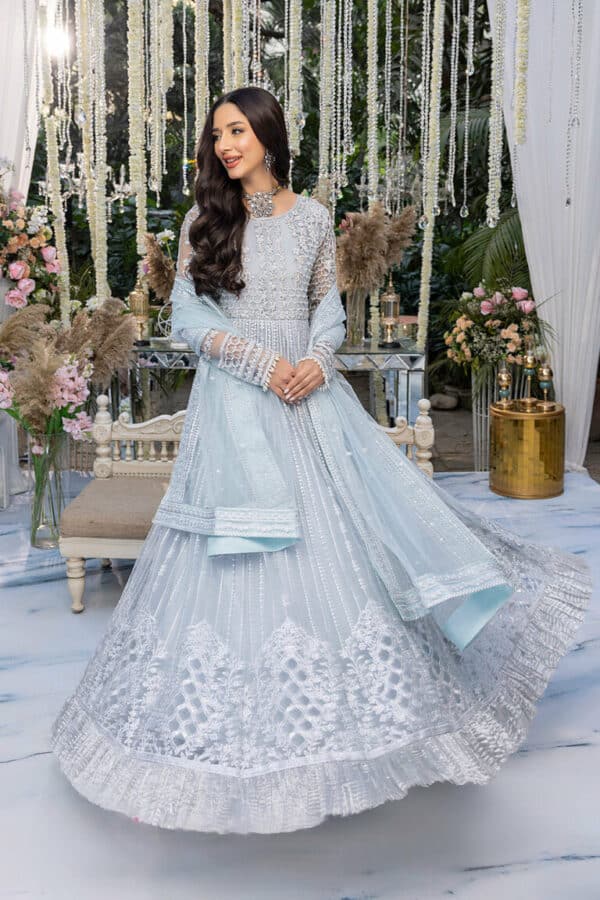 Buy Blue Color Weaving Work Rangoli Silk Wedding Gown