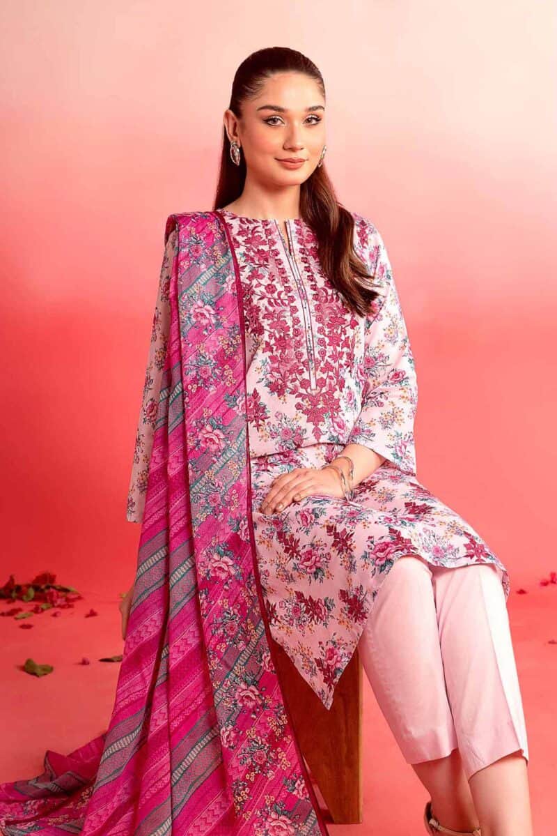 Geometric patterns with floral style shirt with dupatta and trousers - nishat summer lawn vol 1 2024 | 42401127