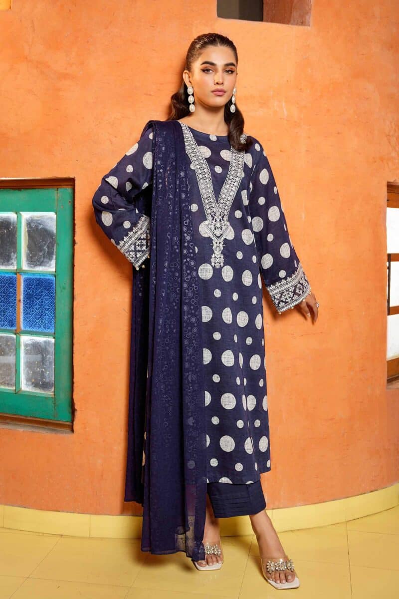 Textured circles prints style shirt with dupatta and trousers - nishat summer lawn vol 1 2024 | 42401149