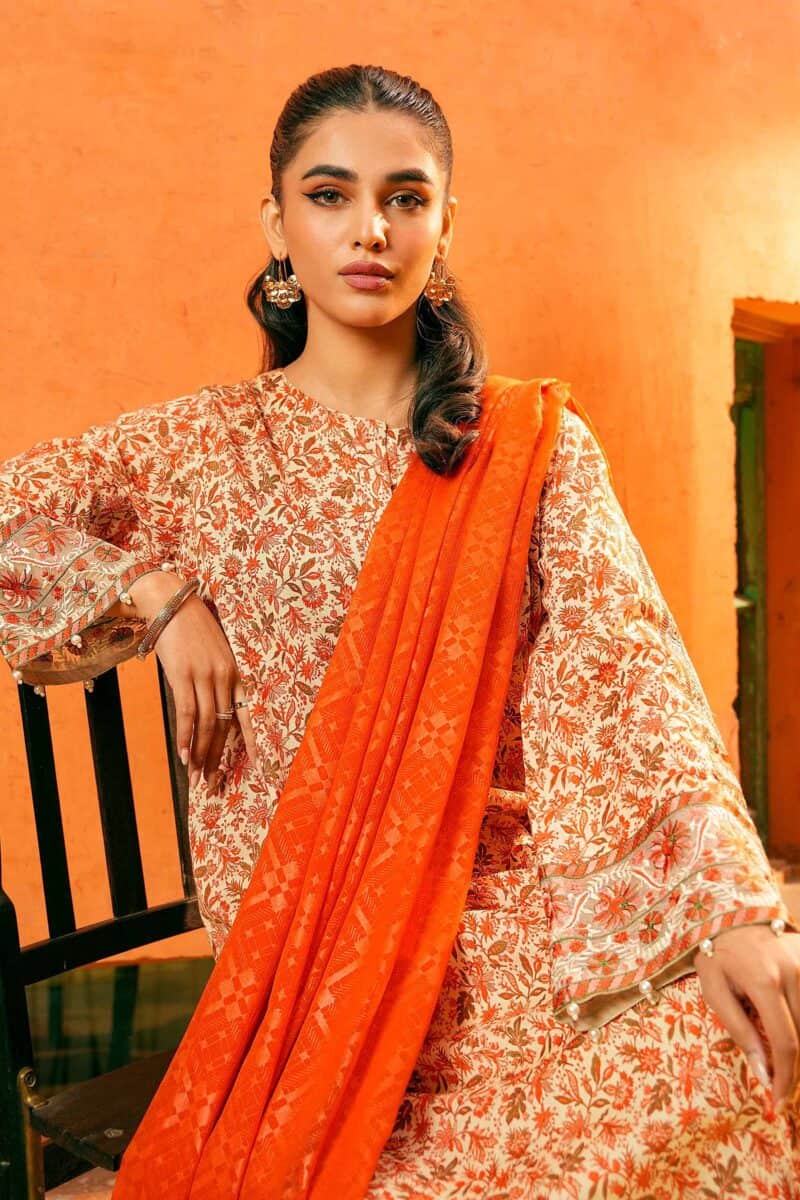 Floral jaal prints style shirt with dupatta and trousers - nishat summer lawn vol 1 2024 | 42401154