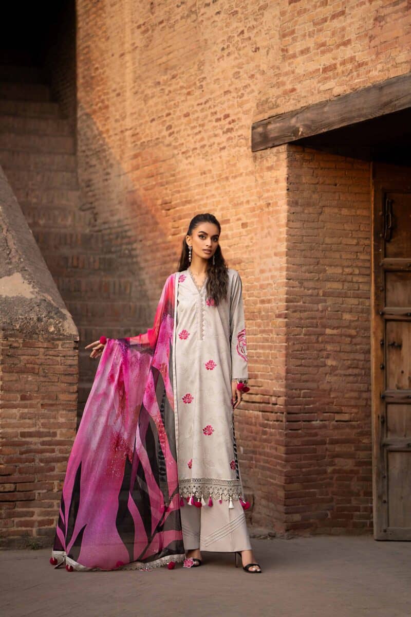 Color washes with leaf silhouettes prints style shirt with dupatta and trousers - nishat summer lawn vol 1 2024 | 42401164