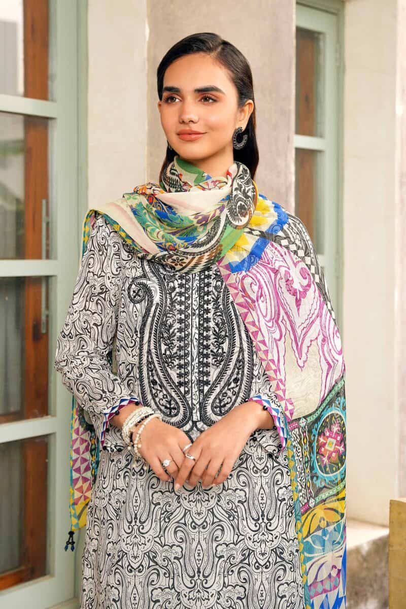 Traditional ethnic mix printed style shirt with dupatta and trousers - nishat summer lawn vol 1 2024 | 42401197