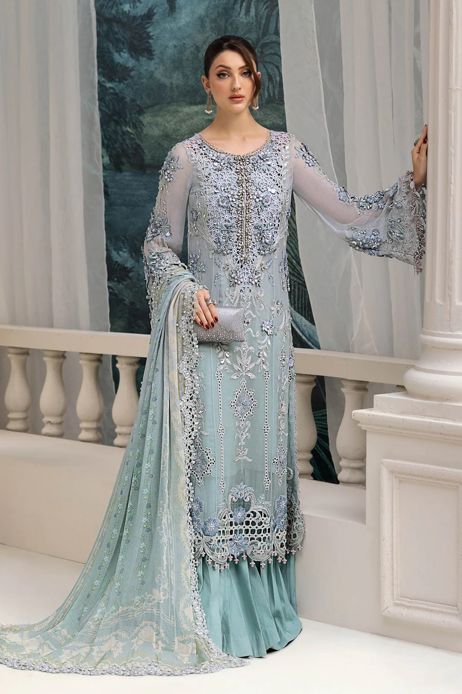 maria b chiffon dresses Maria.B Pakistani Luxury Embroidered Chiffon Dress
