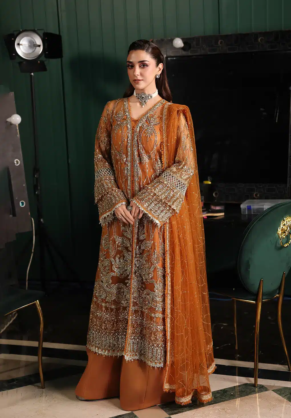 Elaf stardom formal handwork ’25|| esh-09 saffron Elaf Stardom Formal Handwork ’25|| Esh-09 Saffron