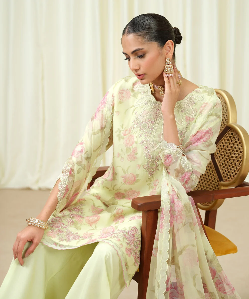 Sapphire winter '|| embroidered chiffon suit|| lime yellow Sapphire Winter '|| Embroidered Chiffon Suit|| Lime Yellow