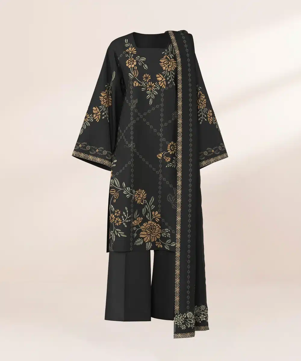 Sapphire winter '|| embroidered cotton jacquard suit|| black Sapphire Winter '|| Embroidered Cotton Jacquard Suit|| Black