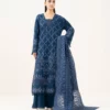 Sapphire winter '|| embroidered linen jacquard suit|| blue Sapphire Winter '|| Embroidered Linen Jacquard Suit|| Blue