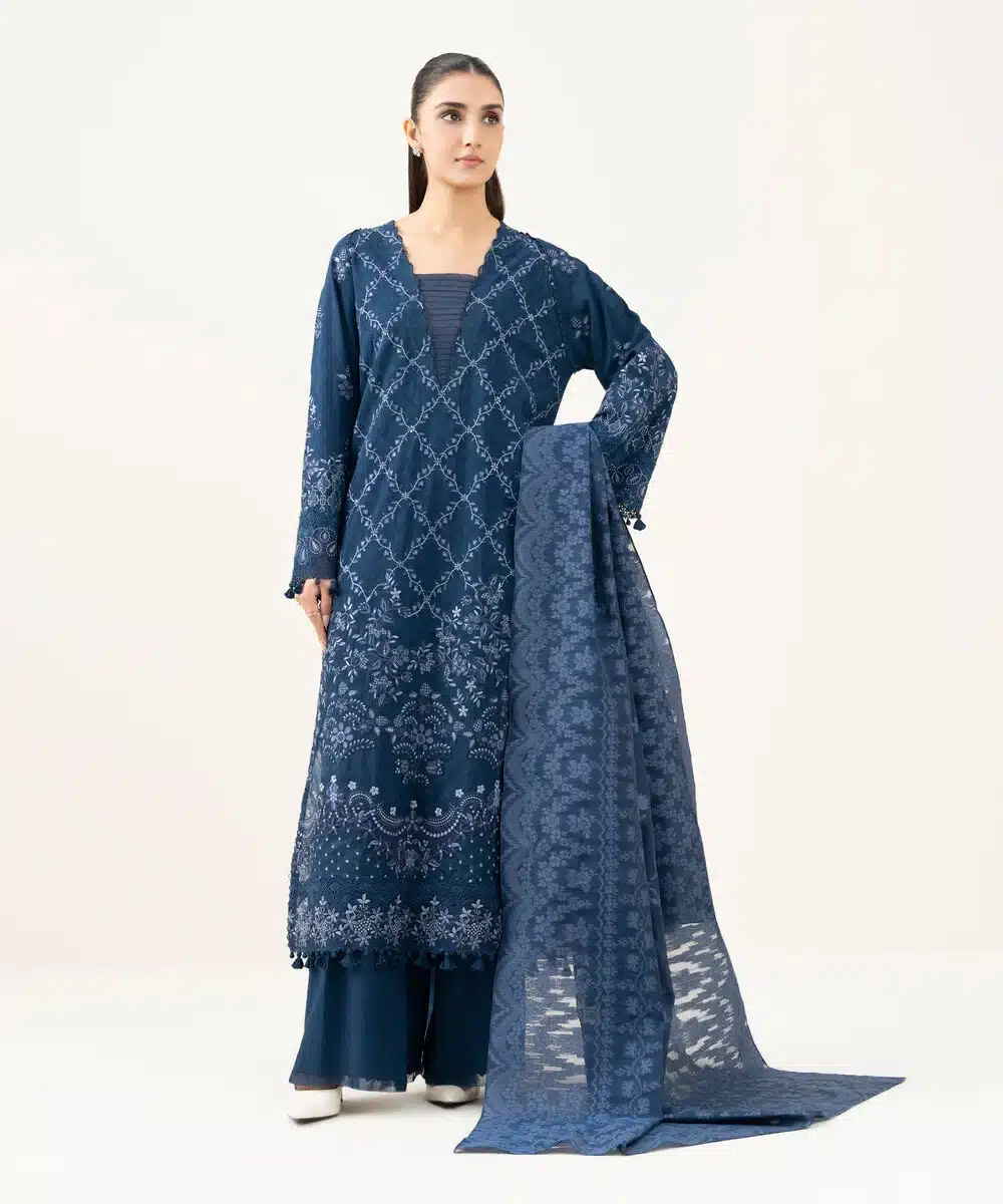 Sapphire winter '|| embroidered linen jacquard suit|| blue Sapphire Winter '|| Embroidered Linen Jacquard Suit|| Blue