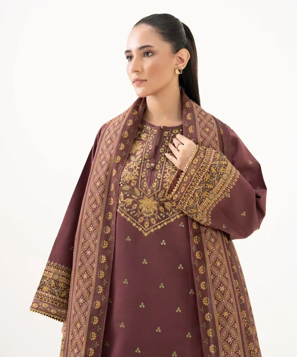 Sapphire winter '|| embroidered light khaddar suit|| maroon Sapphire Winter '|| Embroidered Light Khaddar Suit|| Maroon