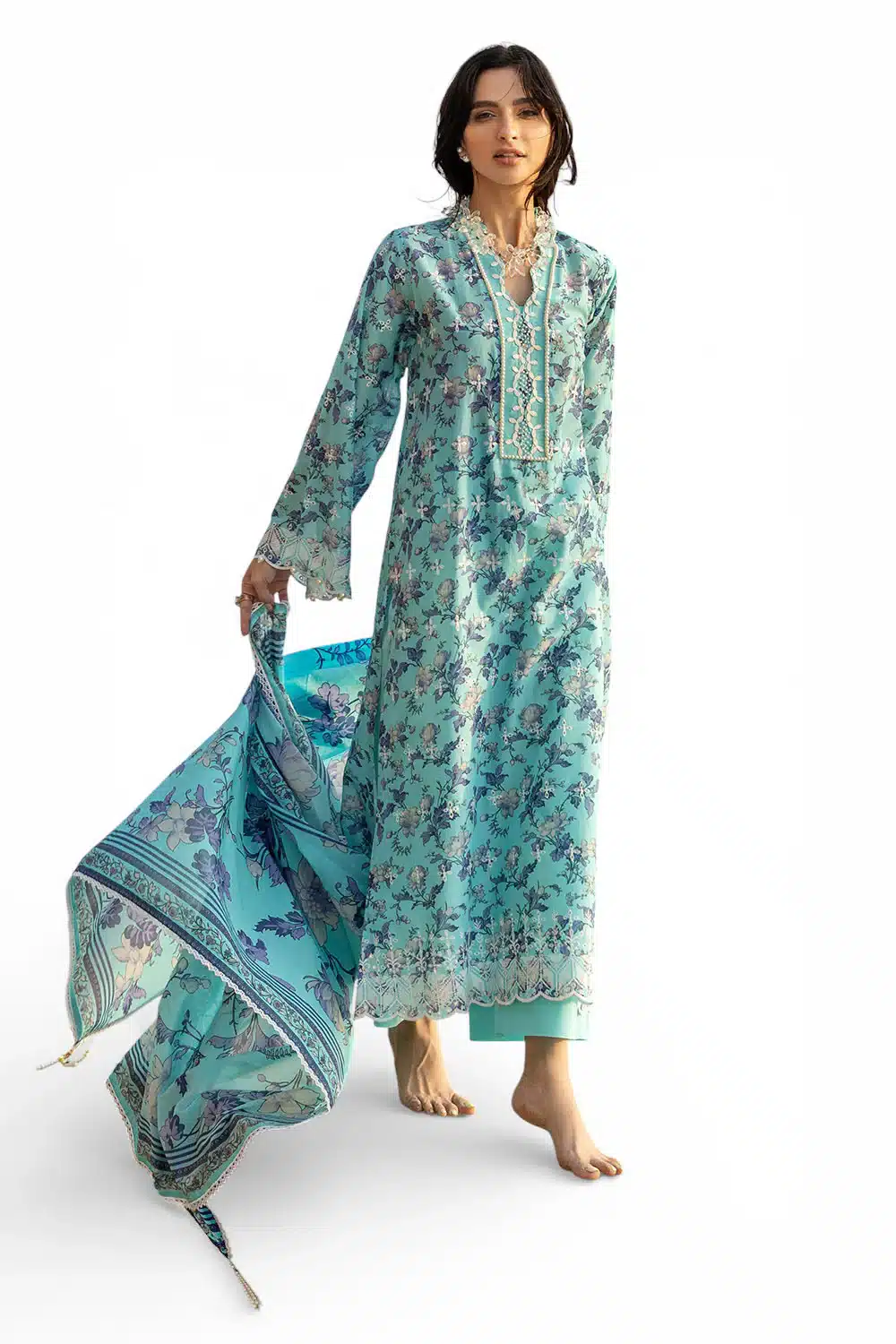 Gul ahmed schiffli embroidered printed lawn cl-52495 Gul Ahmed Schiffli Embroidered Printed Lawn CL-52495