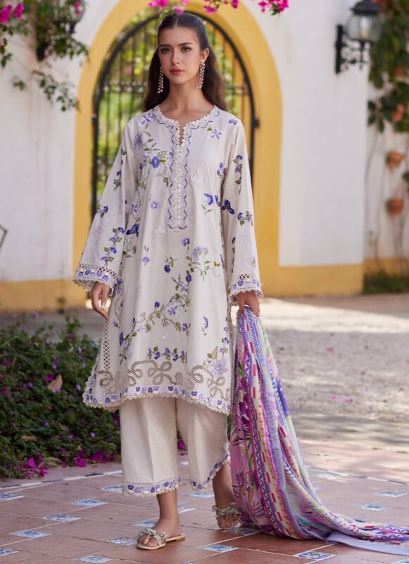 Farah Talib Aziz Luxury Lawn 2026 | Evita Ivory