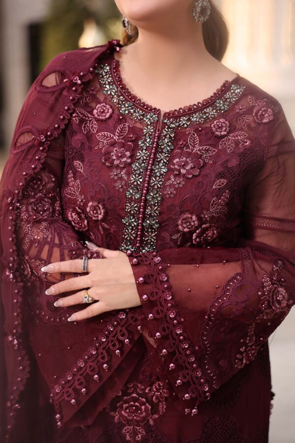 Maria b chiffon collection| chiffons 2026| mpc-26-108-burgundy– d-8closeup d Maria B Chiffon Collection| Chiffons 2026| MPC-26-108-Burgundy– D-8Closeup D