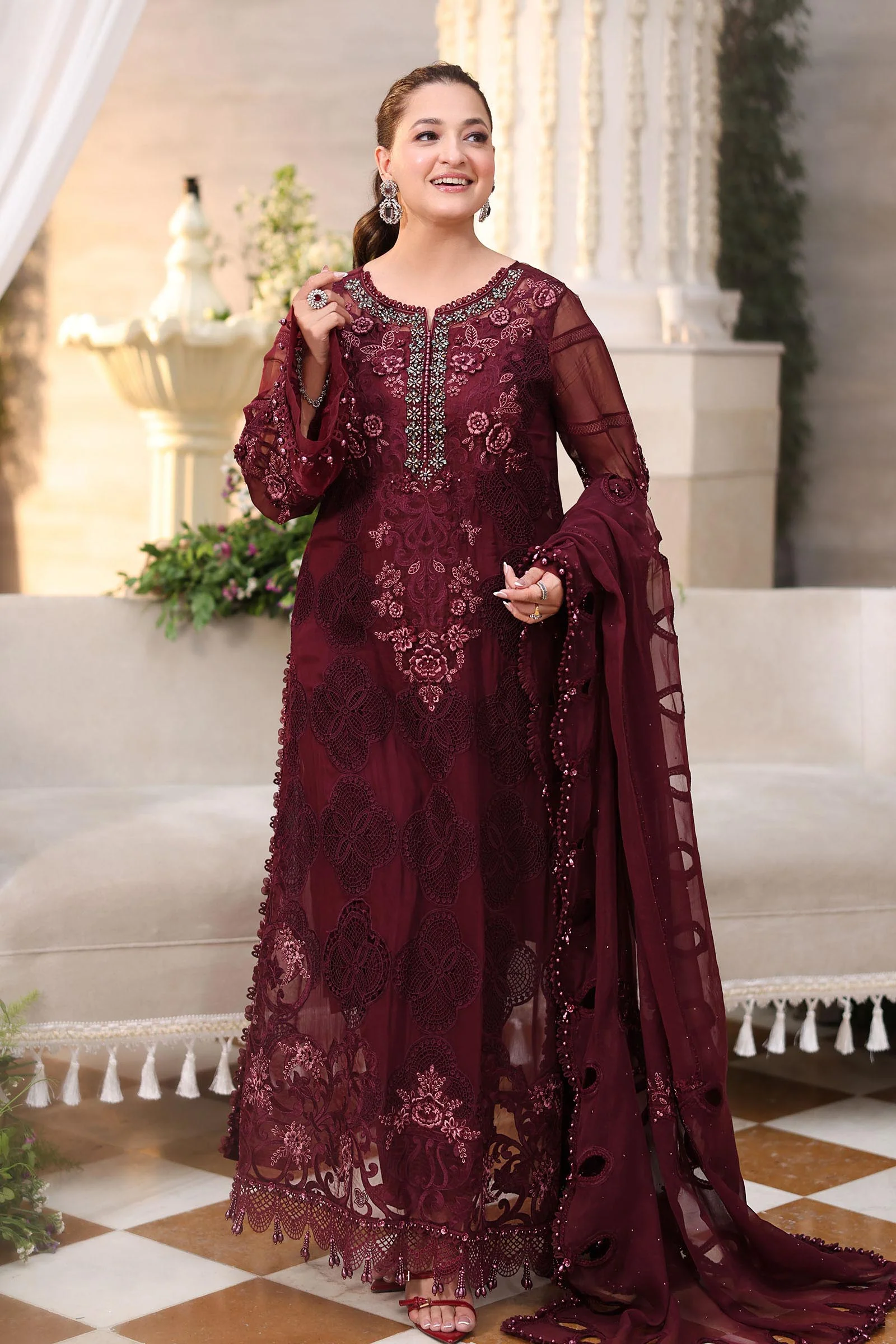 Maria b chiffon collection| chiffons 2026| mpc-26-108-burgundy Maria B Chiffon Collection| Chiffons 2026| MPC-26-108-Burgundy