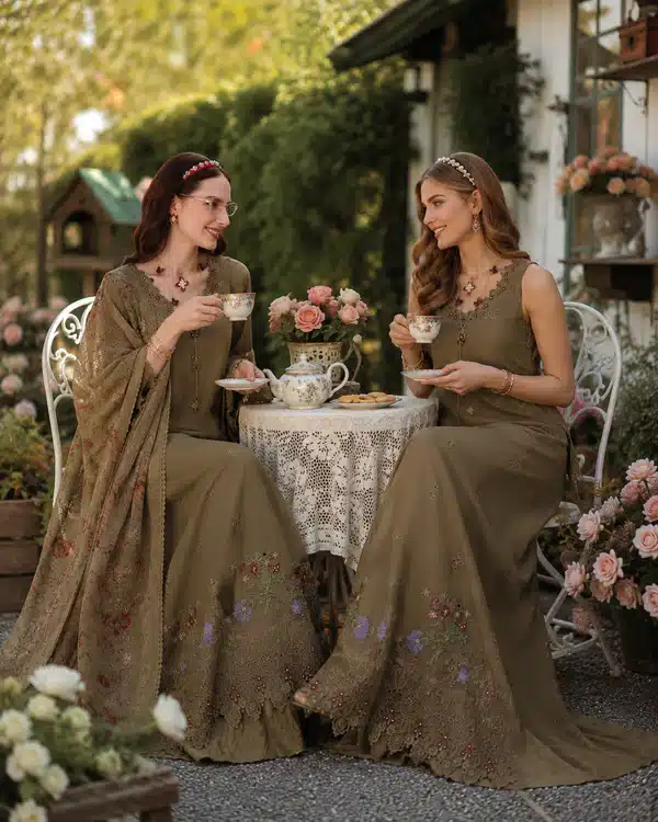 Noor Eid Luxury Printskhas '26 by Saadia Asad|| D8 – Mocha Sienna– alternate view Noor Eid Luxury Printskhas '26 by Saadia Asad|| D8 – Mocha Sienna– alternate view