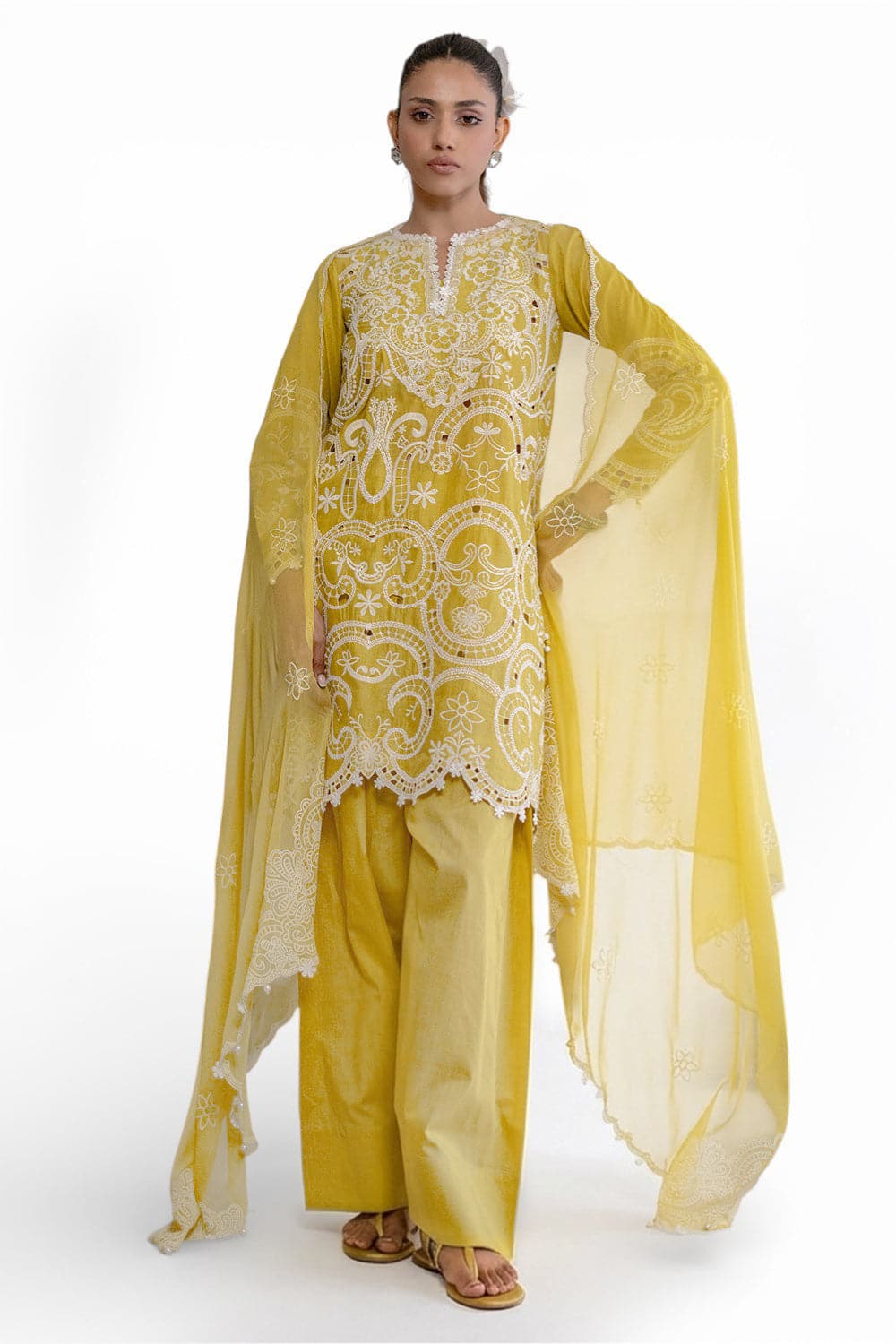Gul ahmed 3 piece embroidered lawn suit with lacquer printed chiffon dupatta Gul Ahmed 3 Piece Embroidered Lawn Suit with Lacquer Printed Chiffon Dupatta
