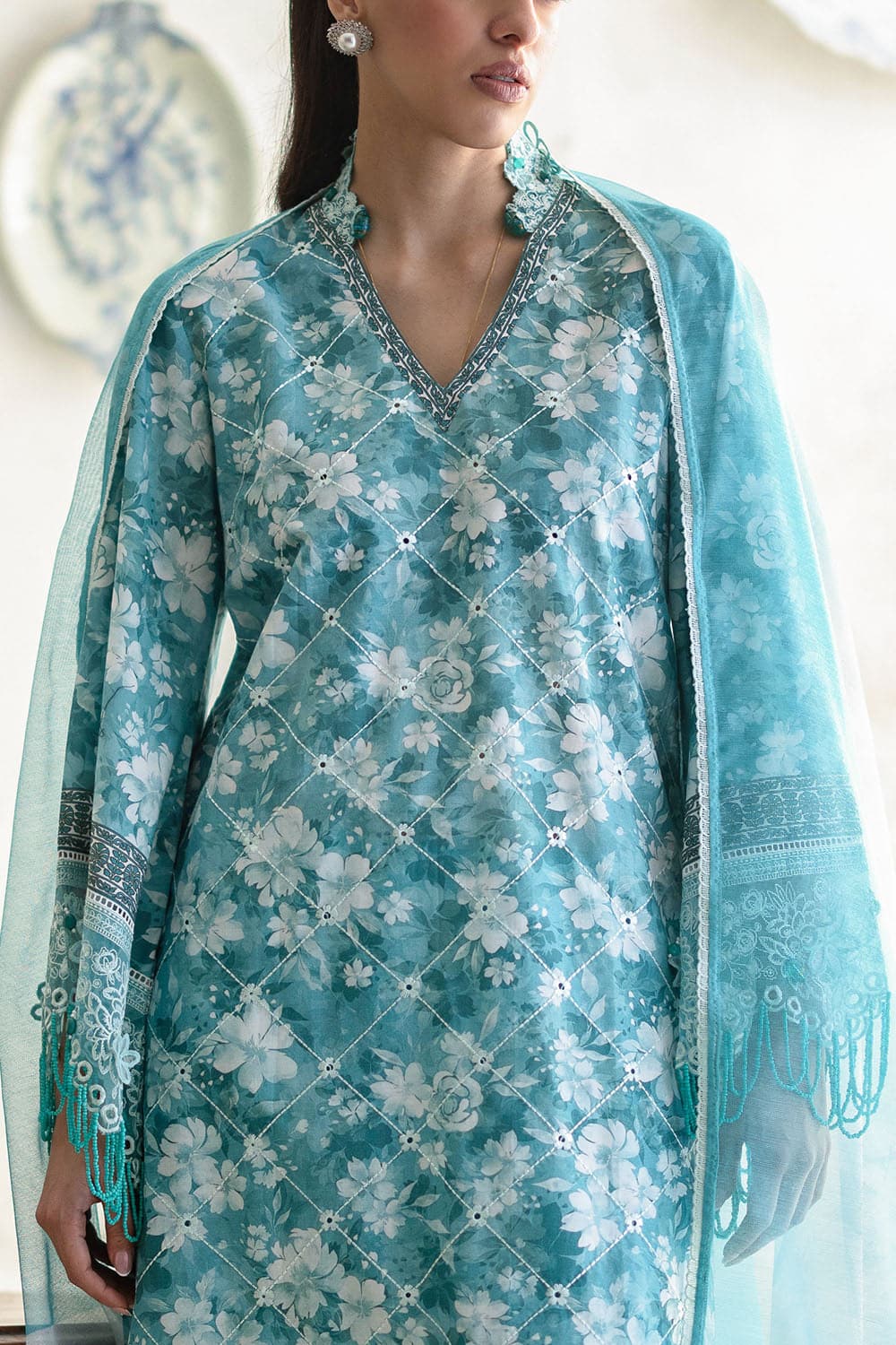 Gul ahmed 3 piece embroidered printed lawn suit with cotton net dupatta and borders– Gul Ahmed 3 Piece Embroidered Printed Lawn Suit with Cotton Net Dupatta and Borders–
