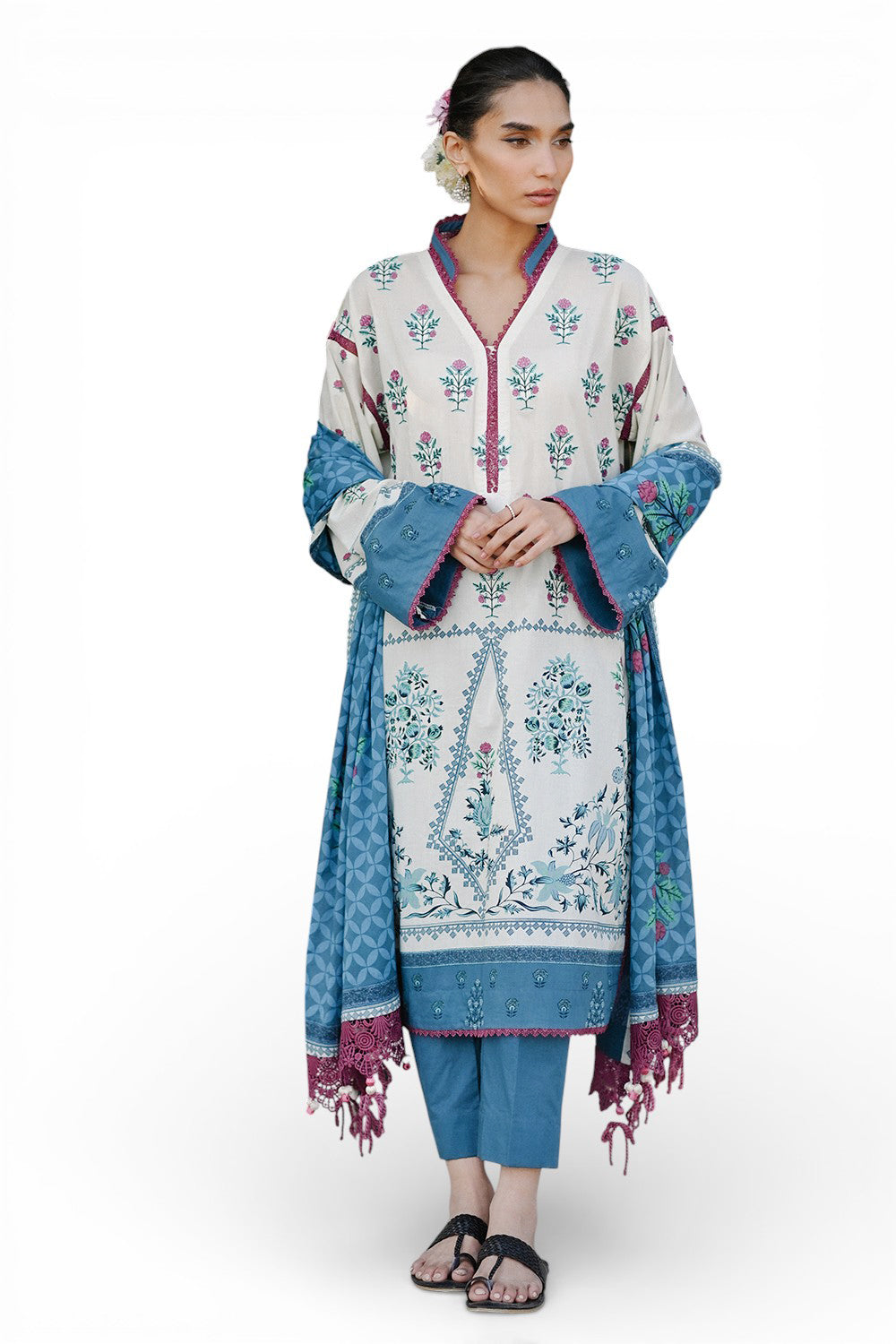 Gul ahmed 3 piece embroidered printed lawn suit with lawn dupatta Gul Ahmed 3 Piece Embroidered Printed Lawn Suit with Lawn Dupatta