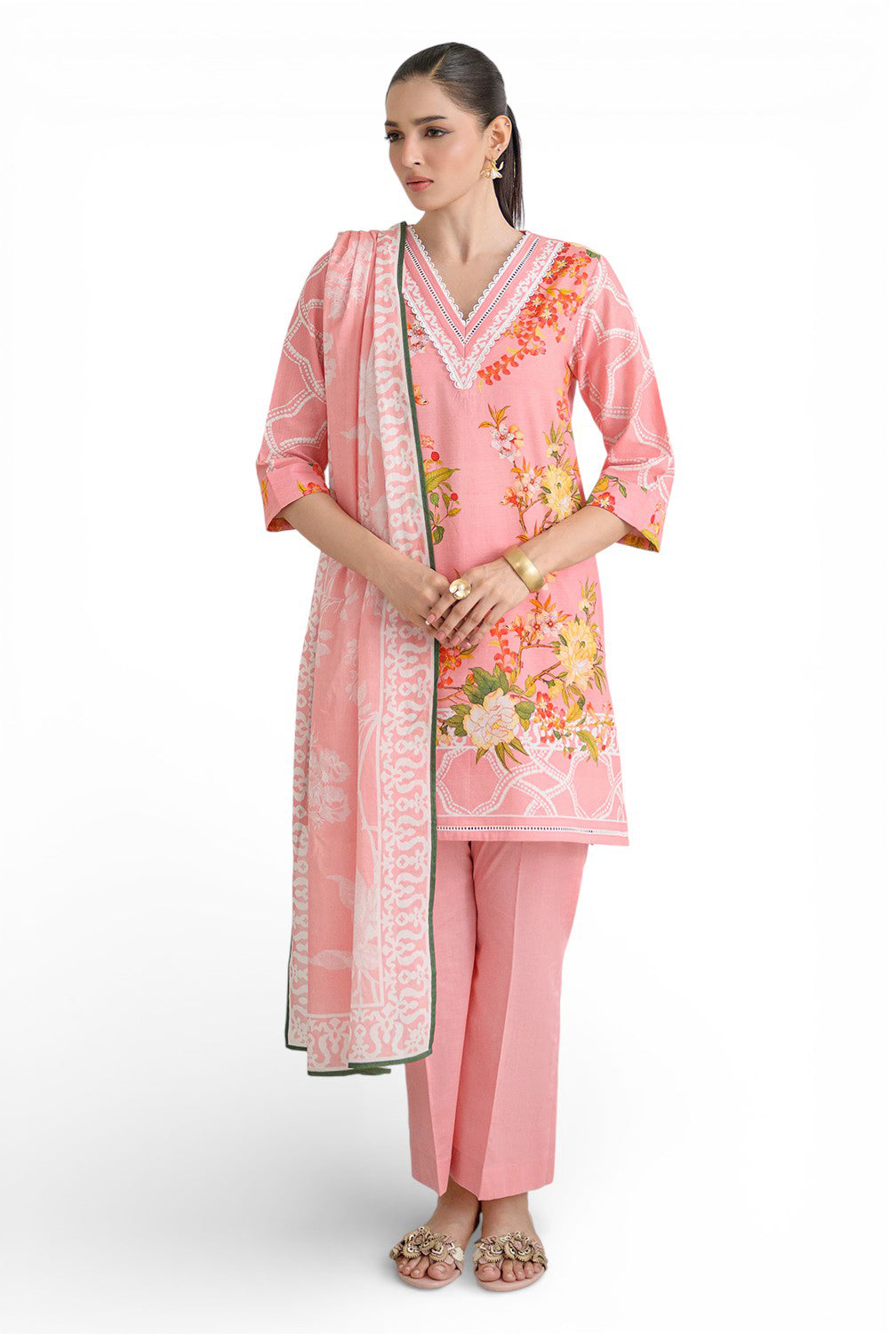 Gul ahmed 3 piece printed dobby suit with printed lawn dupatta and dyed trouser Gul Ahmed 3 Piece Printed Dobby Suit with Printed Lawn Dupatta and Dyed Trouser