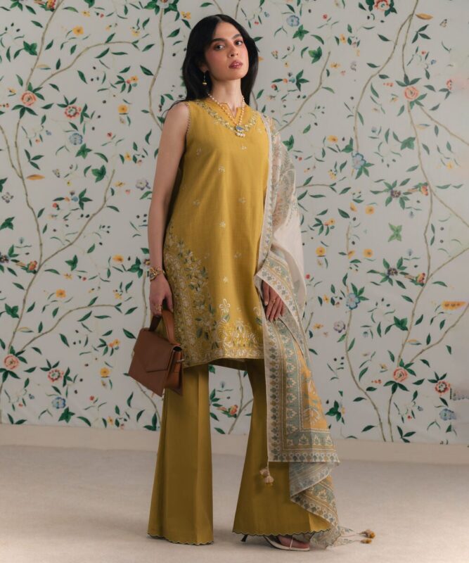 Sapphire Women's Unstitched Dobby Embroidered Yellow 3 Piece Suit – U3PESTS26V53