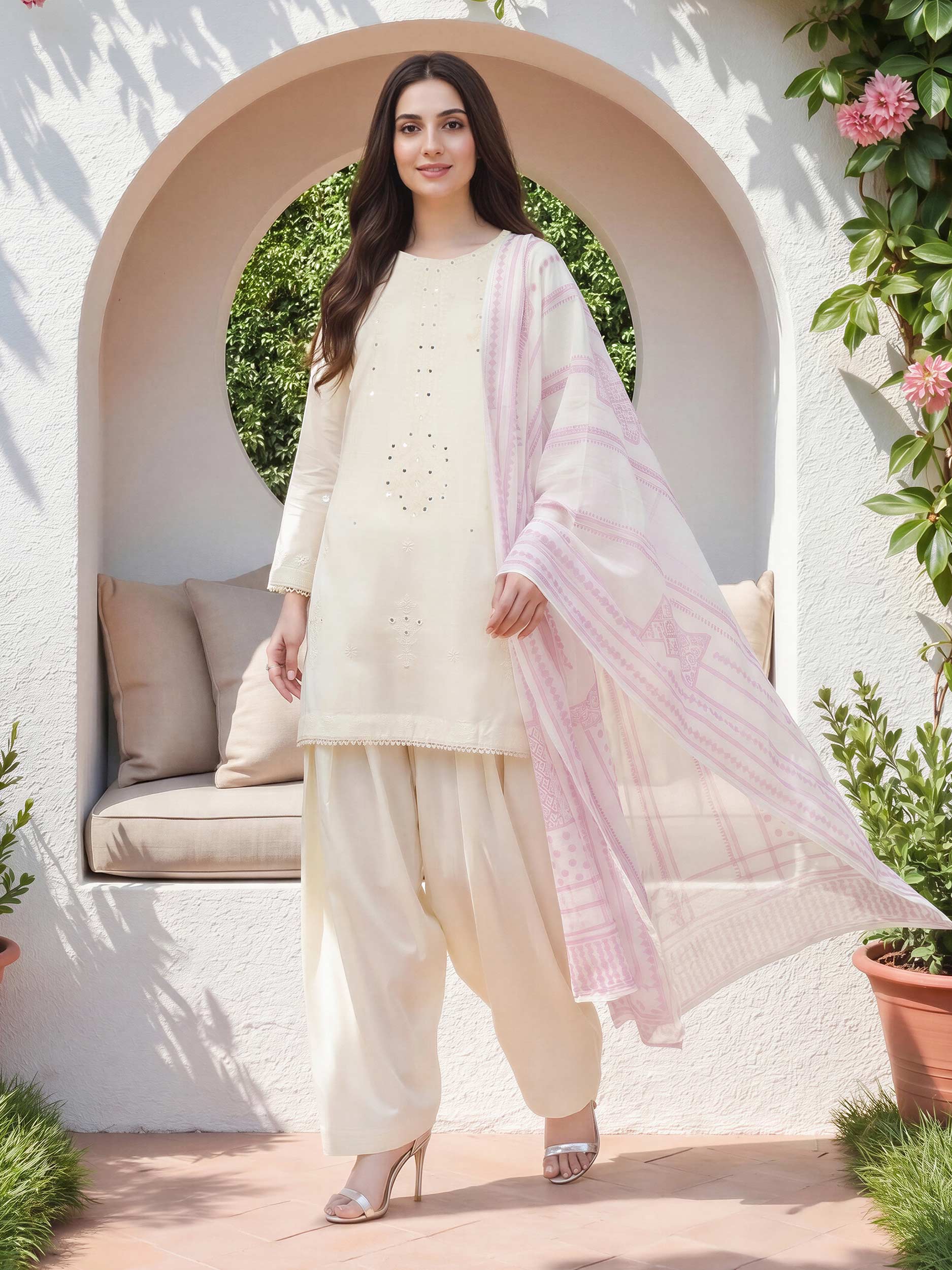 Limelight 3 piece lawn slub suit- embroidered Limelight 3 Piece Lawn Slub Suit- Embroidered