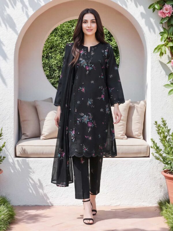 Limelight 3 Piece Lawn Slub Suit- Embroidered