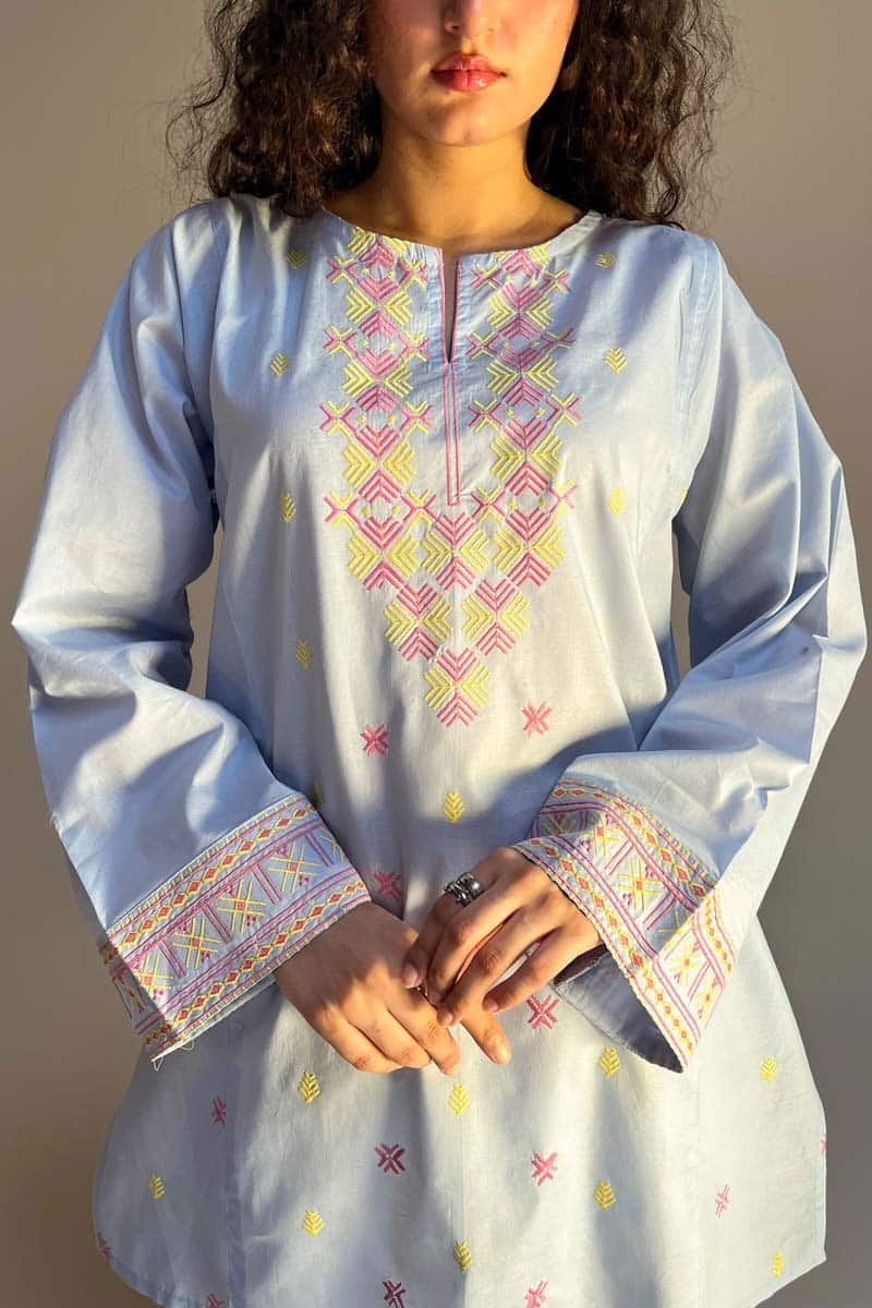 Generation lemon blush embroidered kurti Generation Lemon Blush Embroidered Kurti