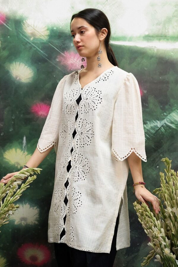 Generation ivory schiffli edit shirt– s26w8058 white 1 Generation Ivory Schiffli Edit Shirt– S26W8058 White 1