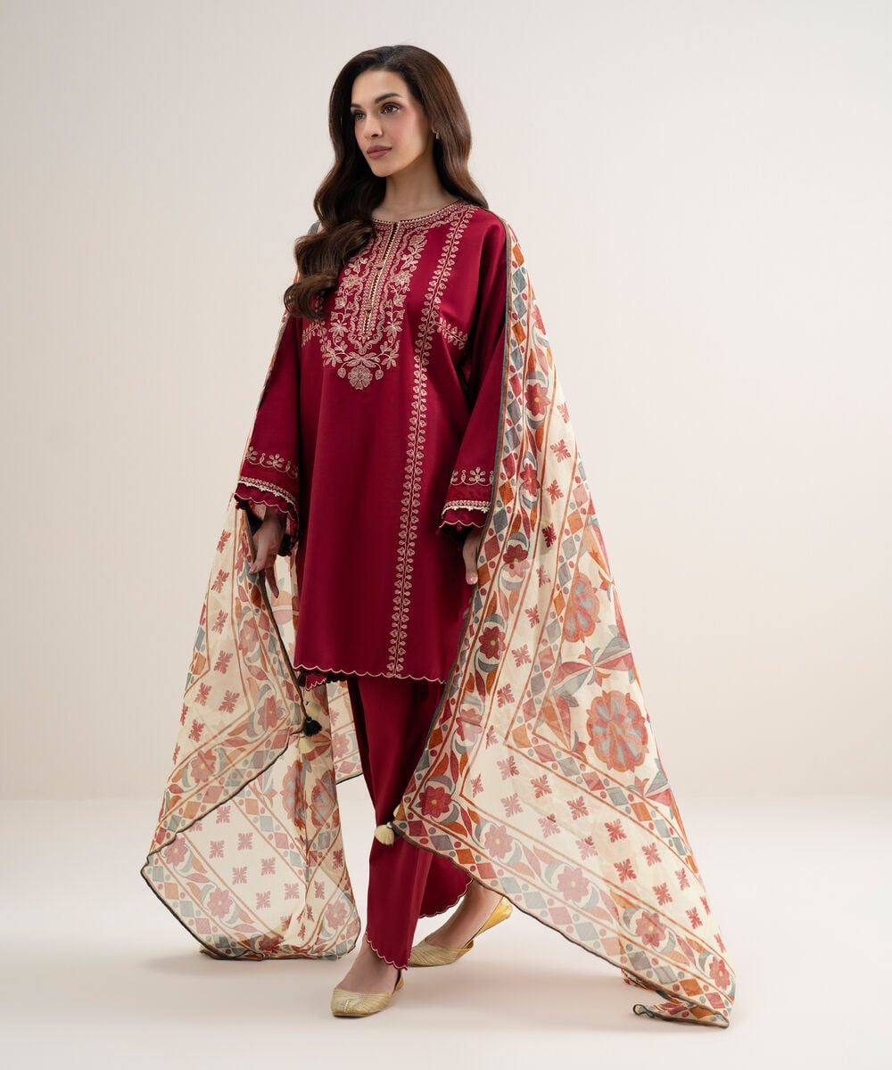 Sapphire women's unstitched lawn embroidered red 3 piece suit – u3pests26v62 Sapphire Women's Unstitched Lawn Embroidered Red 3 Piece Suit – U3PESTS26V62