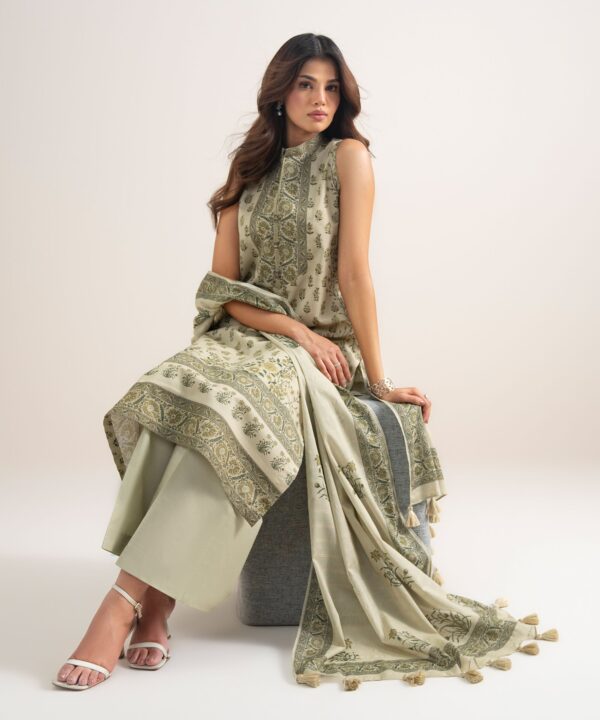 Sapphire Women's Unstitched Zari Lawn Printed Beige 3 Piece Suit – 0U3PDYS26V75